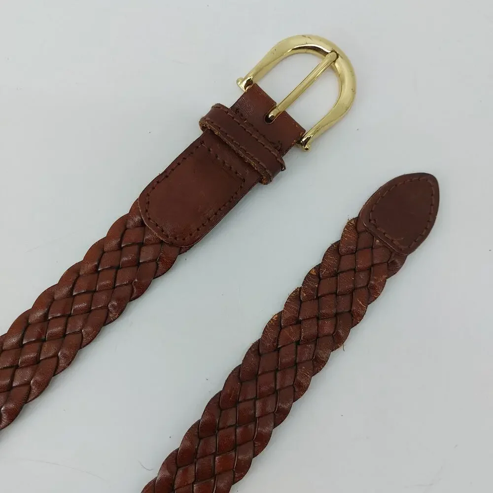 NY & CO Women's Sz L Brown Braided Belt Gold Buckle Casual
